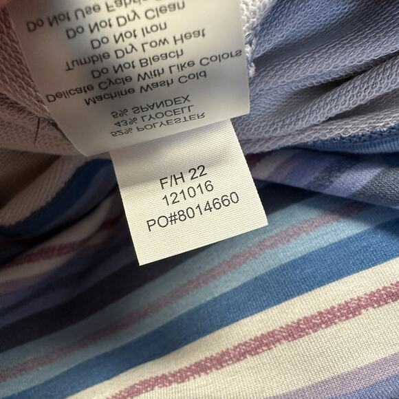 New Title Nine Hideaway Sweatshirt Dress Blue Horizon Stripe Short Sleeve Size S - Picture 11 of 12